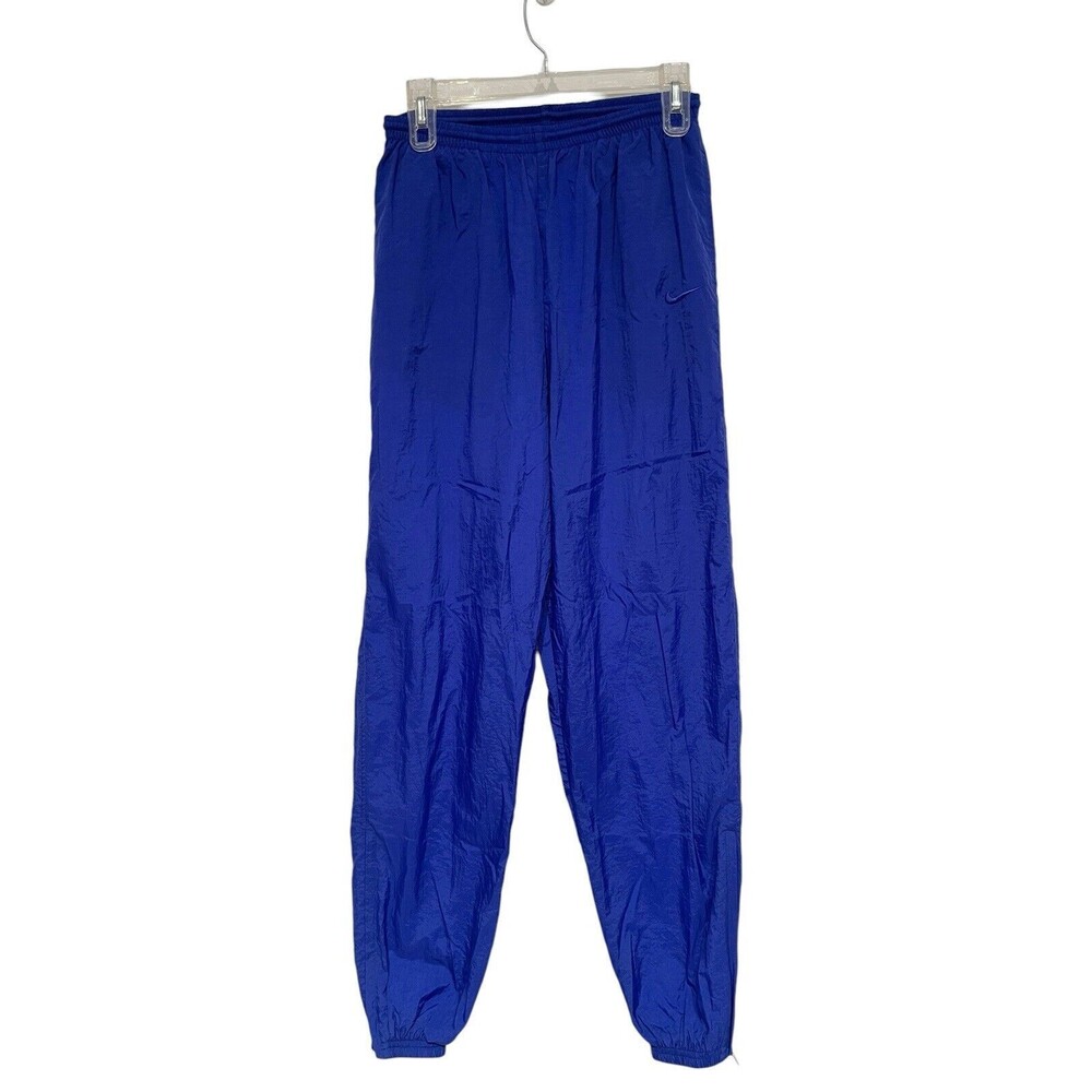 VTG 1997 Nike Tonal Swoosh Track Pants Nylon Windbreaker Joggers Baggy Blue 90s‎